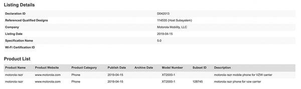 IT之家4月17日消息 最近一款型号为XT2000的摩托罗拉手机通过了蓝牙技术联盟认证，认证信息清楚显示该机名称为“razr”，也就是摩托罗拉经典的“刀锋”。根据先前的爆料信息，该机将