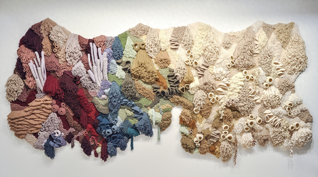 相信你一定已经被封面图惊艳到了吧，接下来我们看到的作品均为葡萄牙纺织艺术家Vanessa Barragão所创作，在详细介绍她本人之前，我们先来一睹她的作品的风采吧。珊瑚花园海洋挂毯满