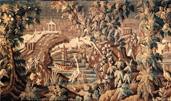 原标题：蒙娜丽莎的微笑&文艺复兴三杰中国艺术风格挂毯（法国） 奥布松工厂制品 183×360cm 织物 18世纪贝利尼家族收藏大展作品系列。这件挂毯被称作典型的“Chinoiserie”风格挂毯，“