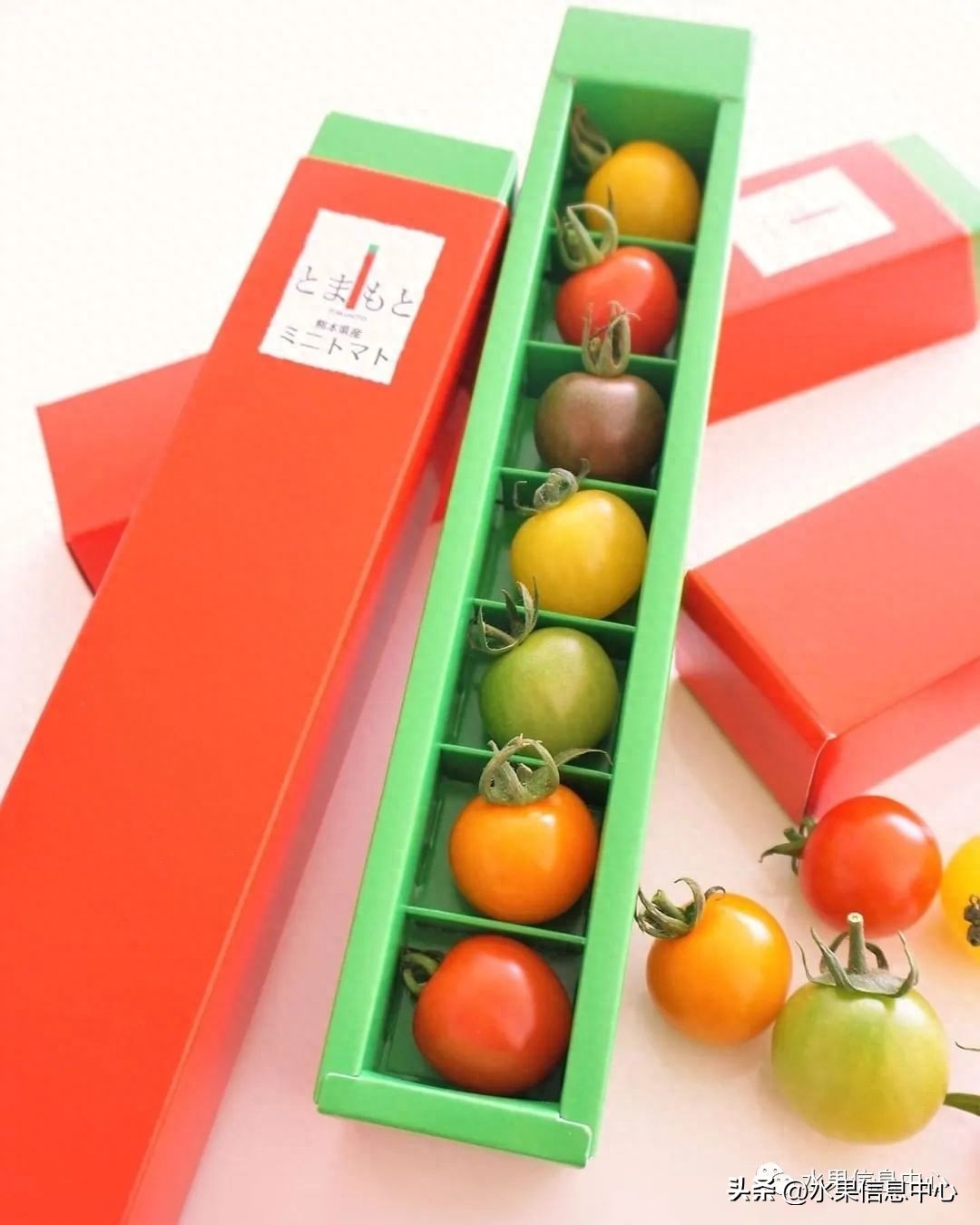 目前市场销售樱桃番茄大多都是圆形和椭圆形的，颜色以红色为主，少部分有黄色绿色等，品种也大多来源荷兰和中国台湾等。但是市场销售是以单色销售为主，比较少见多品种集合的
