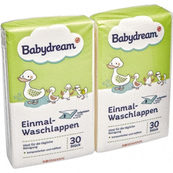 德国Babydream婴幼儿一次性毛巾擦脸巾Babydream这个母婴品牌，是德国的第三大日用品连锁店Rossmann的自营品牌之一，主打的就是健康无添加，这款一次性毛巾，一包有三十片，特别适合家里