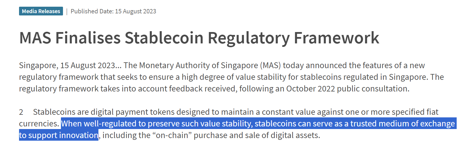 新加坡央行发布稳定币监管框架